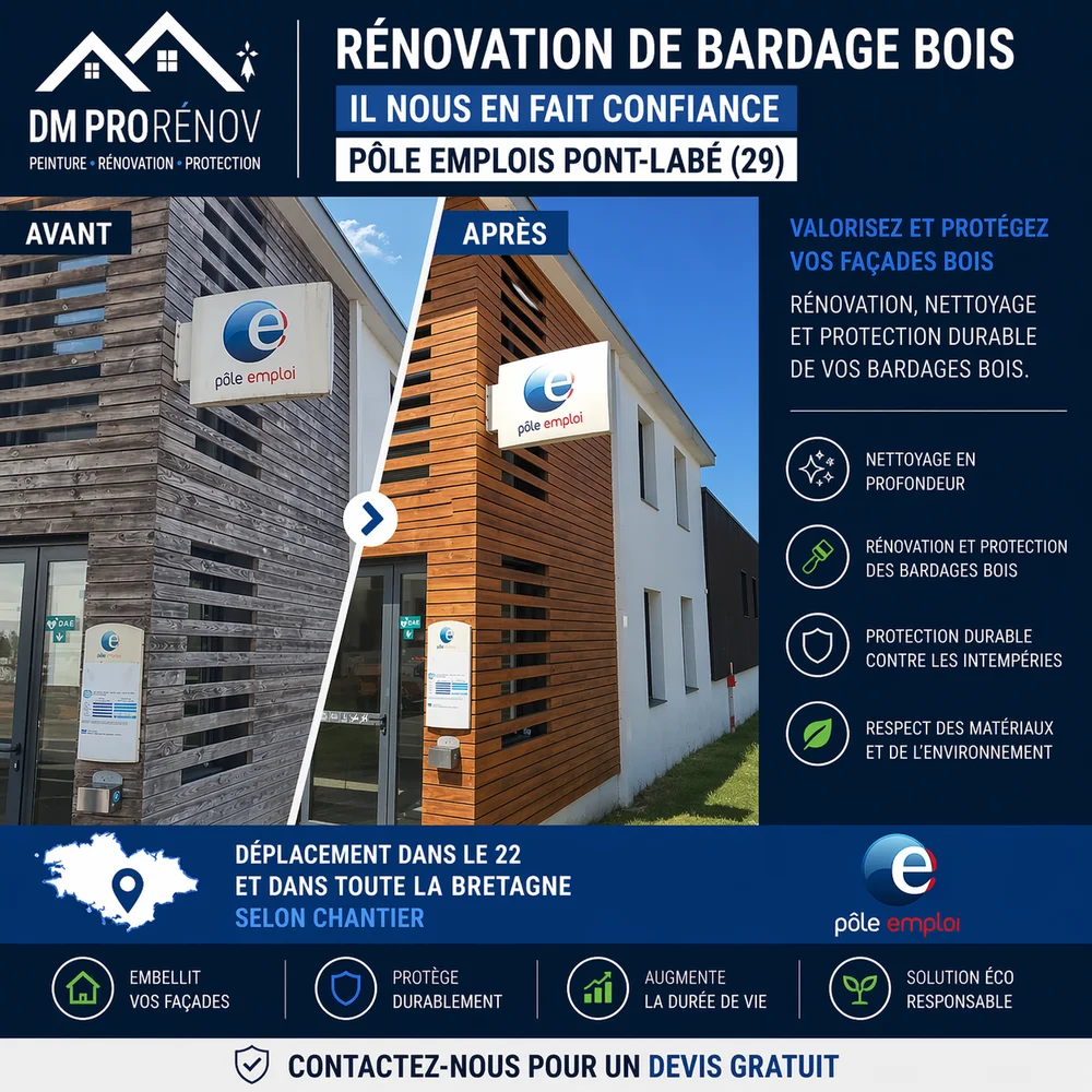 Rénovation de bardage bois avant après à Saint-Brieuc avec nettoyage, traitement et protection durable